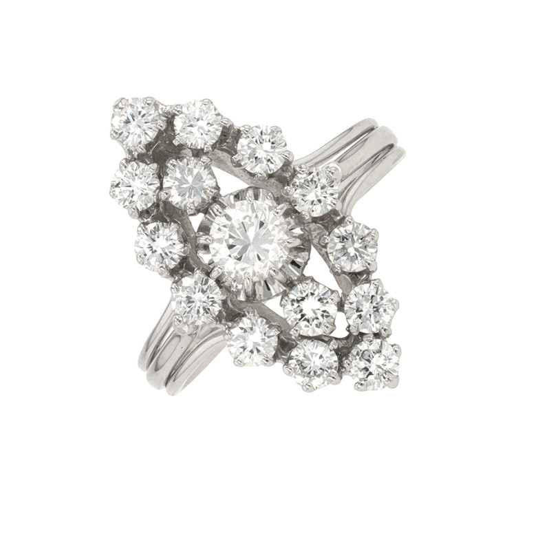 Bague marquise vintage diamants 1.21 carat or blanc 4.68g Comme neuf -  reconditionné disponible sur Gemme Les Bijoux